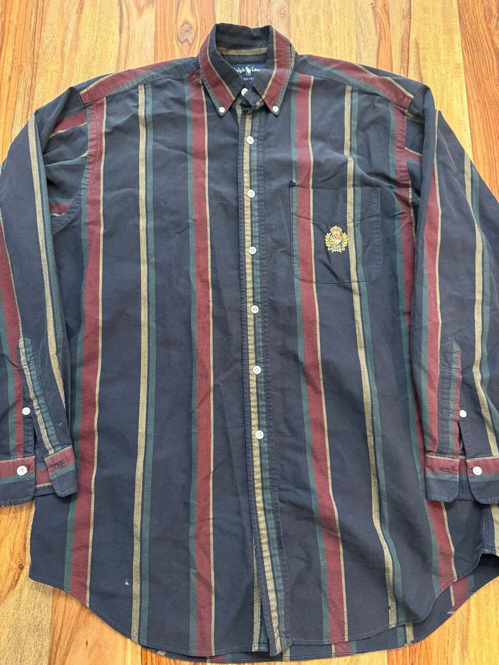 Vintage Ralph Lauren Button Down Shirt Size M Striped Crest